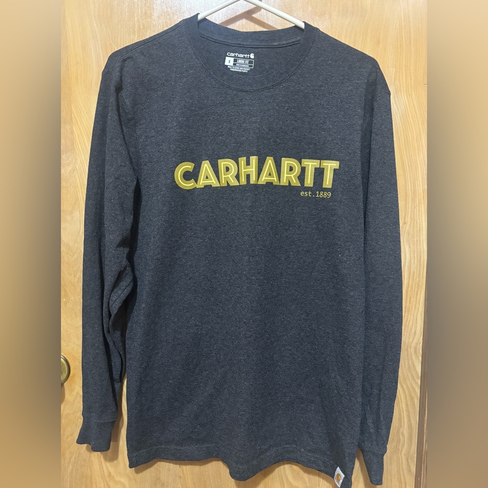 Carhartt Men's Charcoal Long Sleeve Tee with Yellow Logo